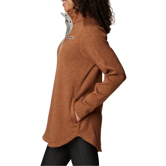 Women's Columbia Sweater Weather Tunic 1/4 Snap Fleece Pullover in Camel Brown - Picture 4 of 7